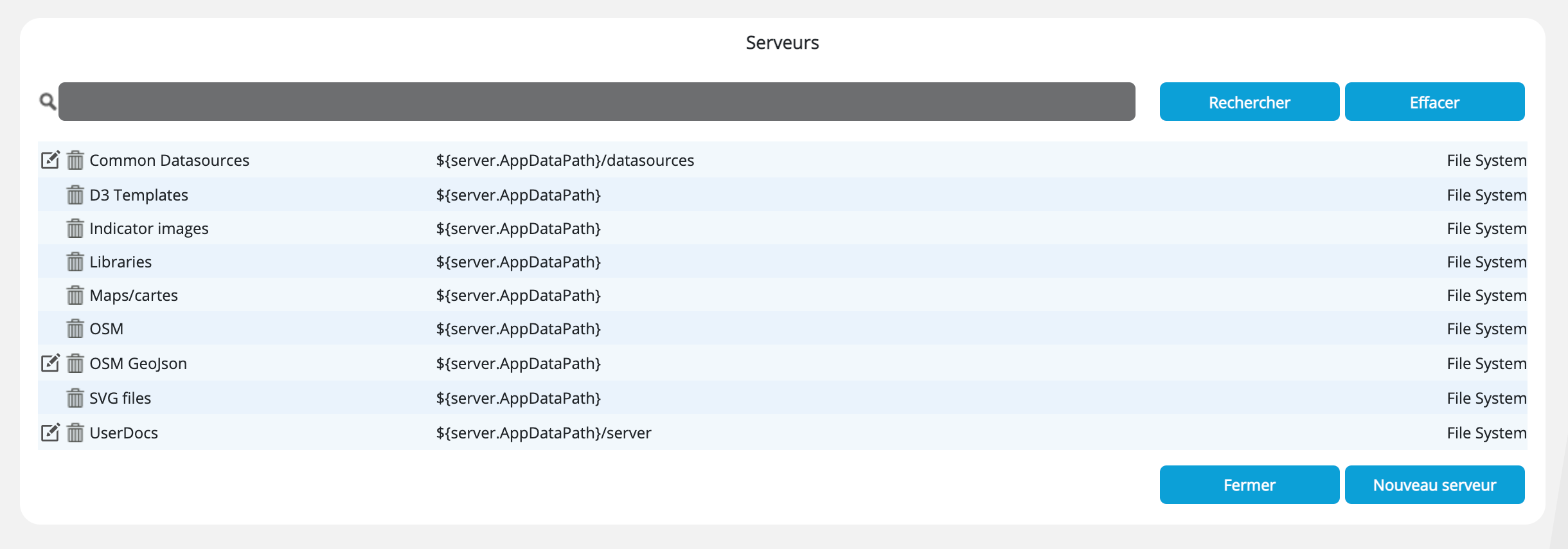 Serveurs par défaut