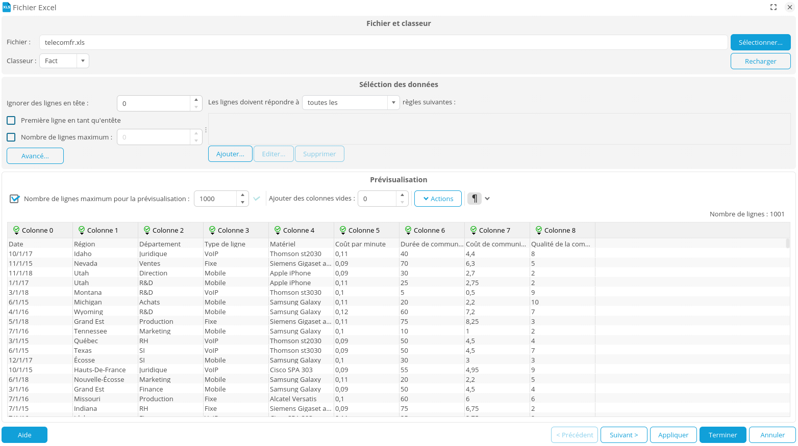 Fichier Excel telecom