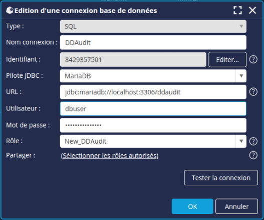 Edition connexion base de données