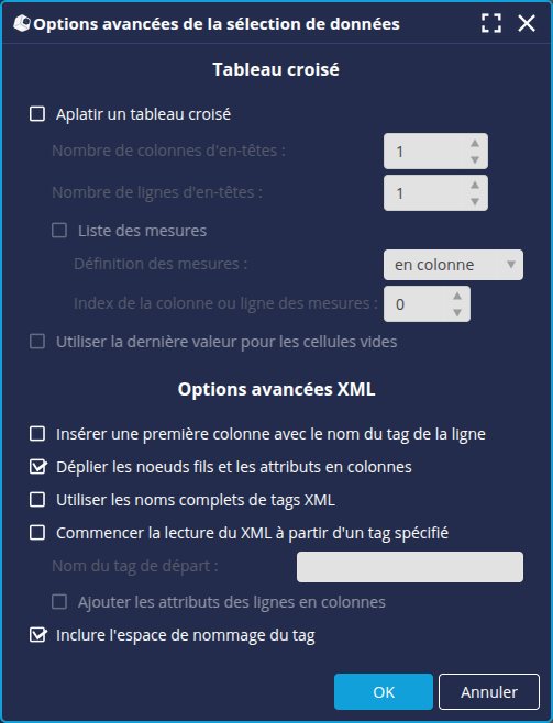 Options avancées xml