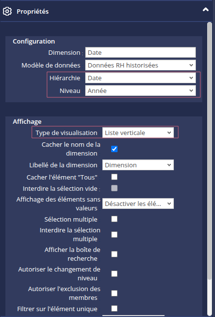 Propriétés filtre date
