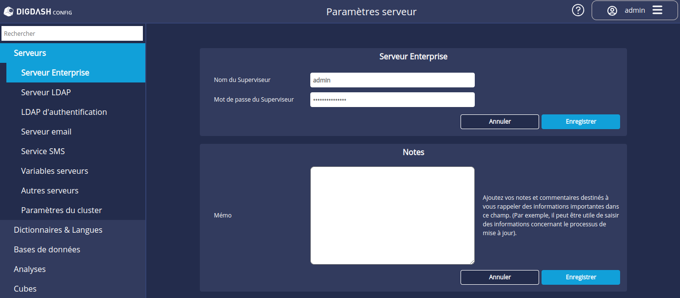 Mot de passe admin