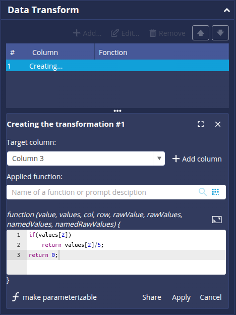 Data transform creation