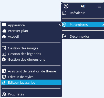 Menu éditeur javasacript