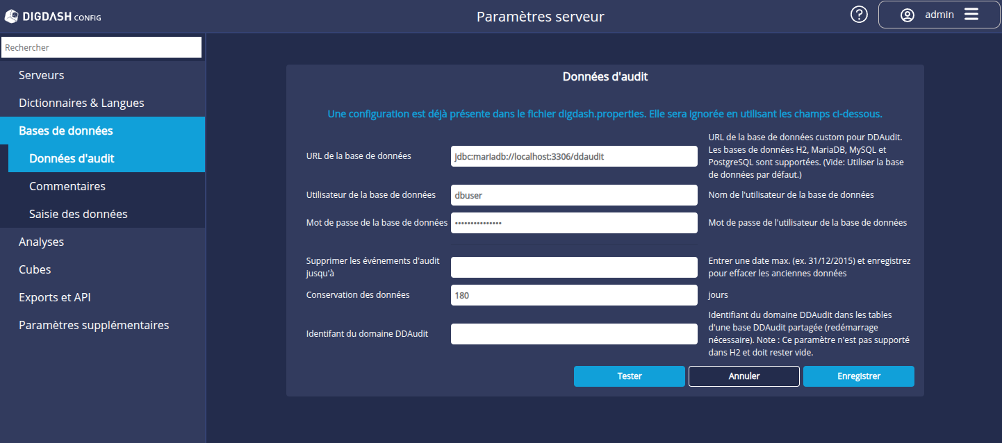 Configurer base de données