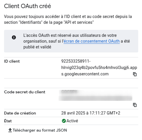 Identifiant et code secret