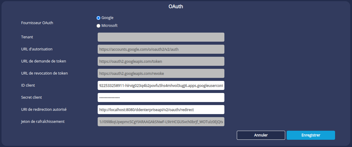 Configuration OAuth